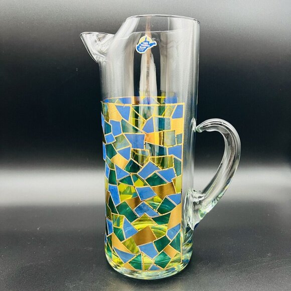 Vtg MCM West Virginia Glass Cocktail Set 22K Gold Mosaic 7 pc 50 oz Pitcher - Picture 11 of 16
